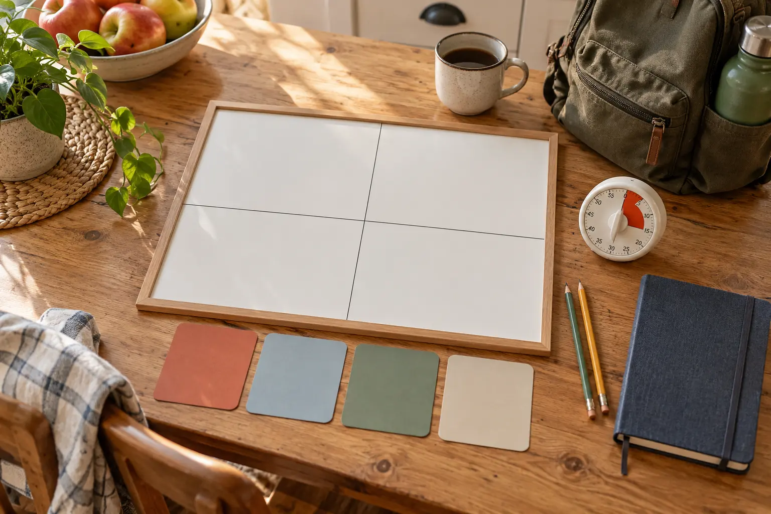 Blank four-horizon family calendar-reset board