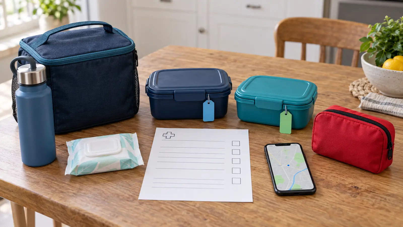 Organized food-allergy-aware day-trip kit