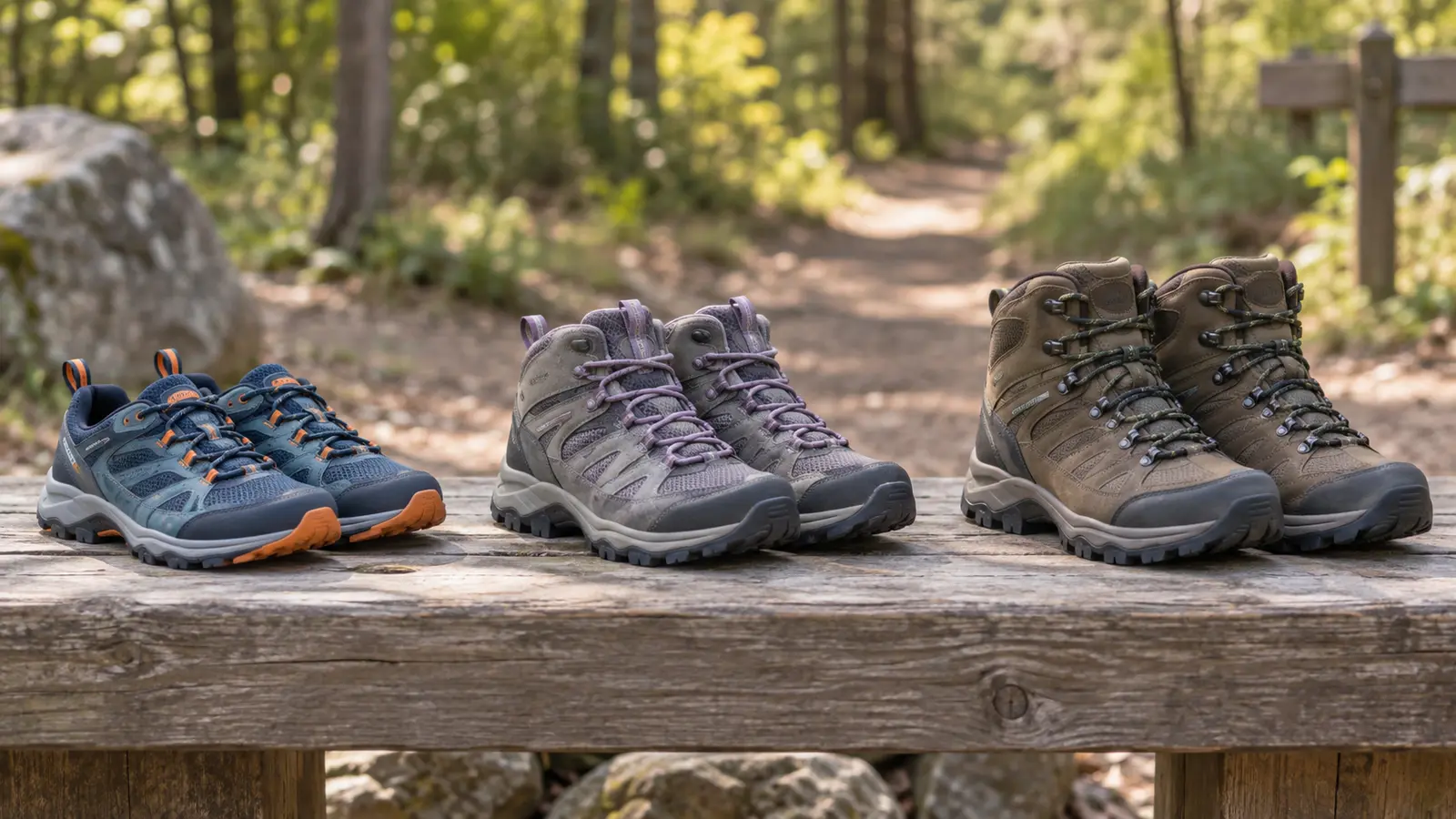 Low trail runner, mid hiking shoe and taller hiking boot for children