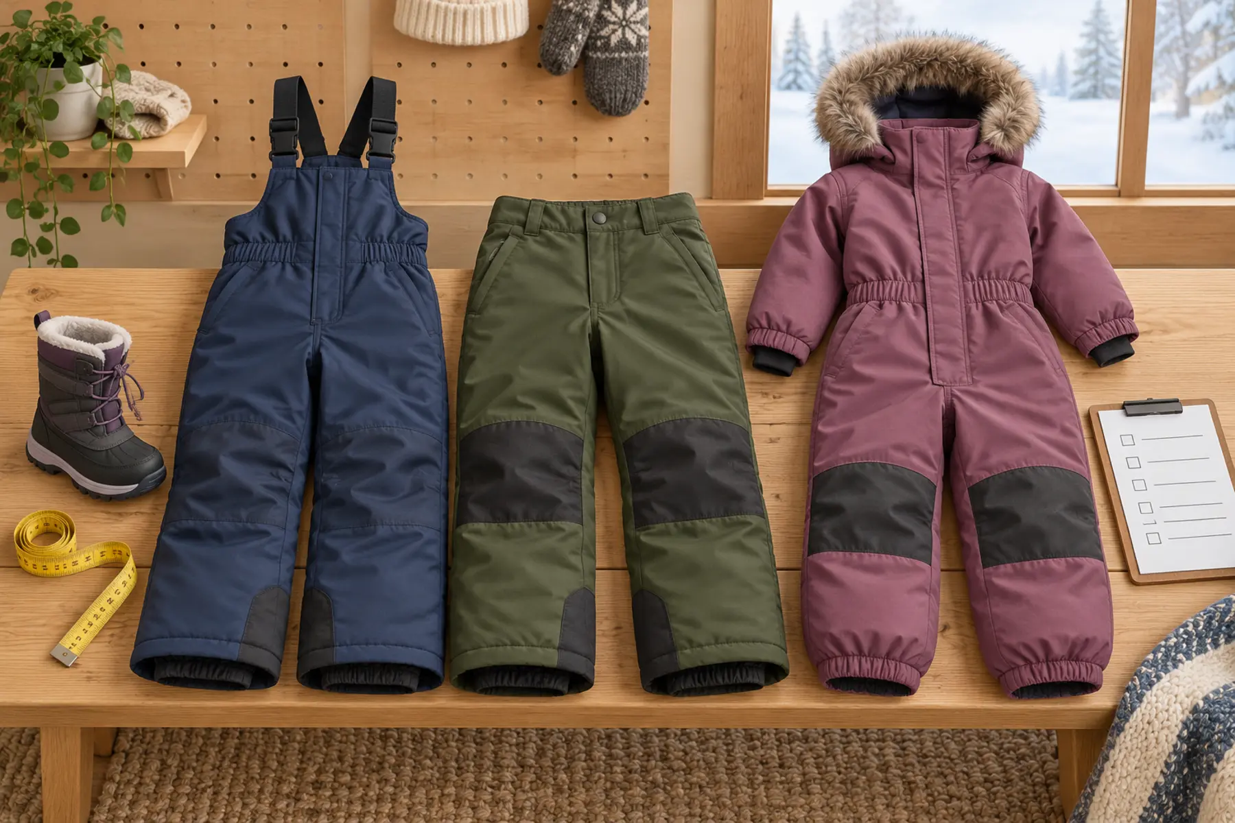 Unbranded child-size bib, waist and one-piece snow garments